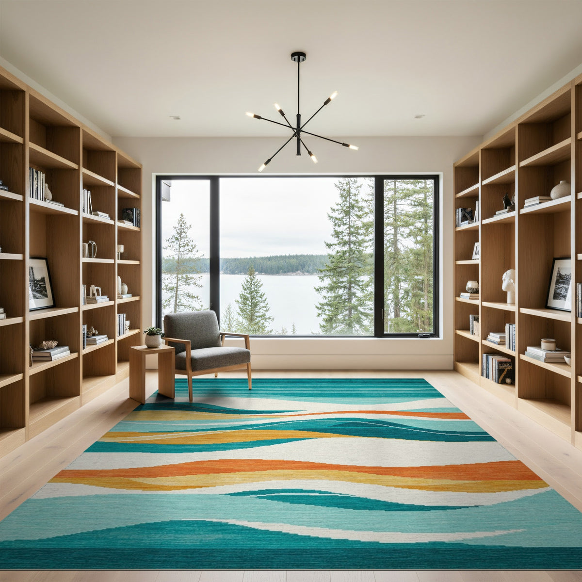 Teal Wave Abstract Area Rug