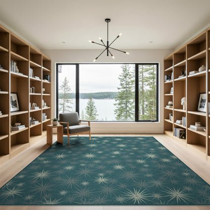 Blue and Teal Starburst Teal Starburst Geometric Area Rug