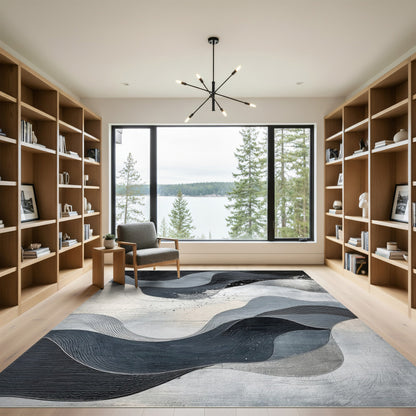 Abstract Area Black and White Abstract Wave Black White Area Rug