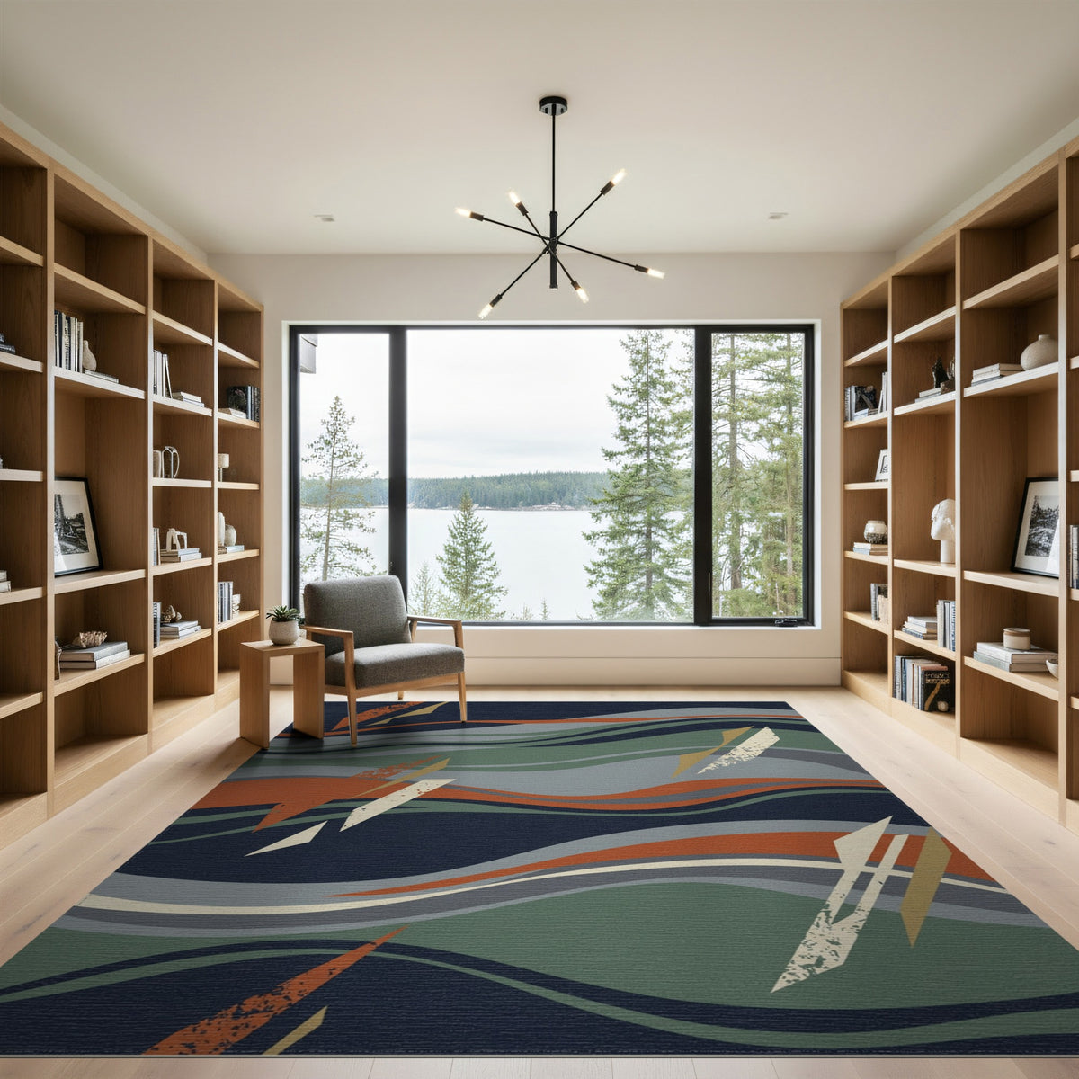 Blue Teal Abstract Wave No. 13 Area Rug