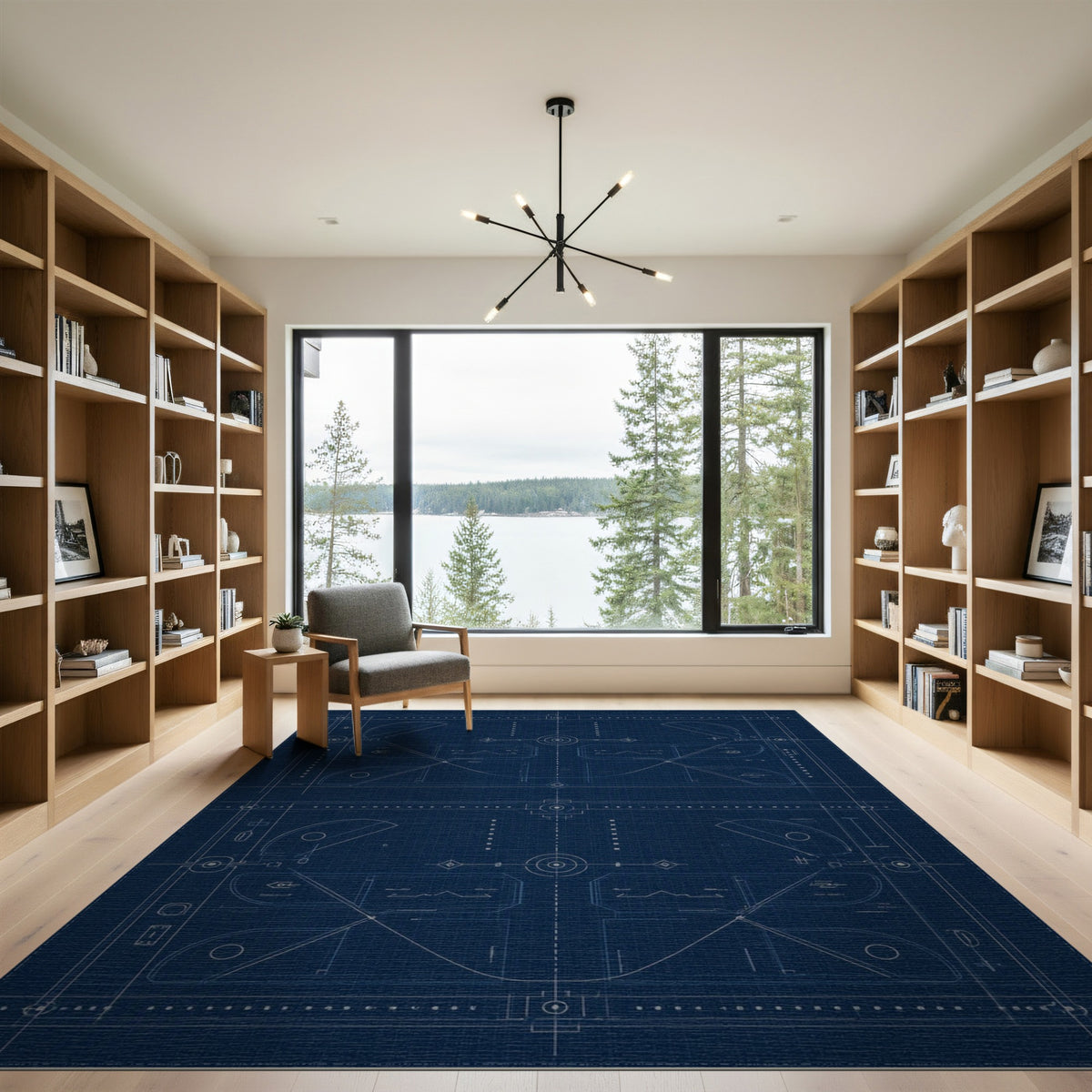 Blue Geometric Blueprint Area Rug