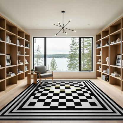 Black White Geometric Checkered Black and White Area Rug