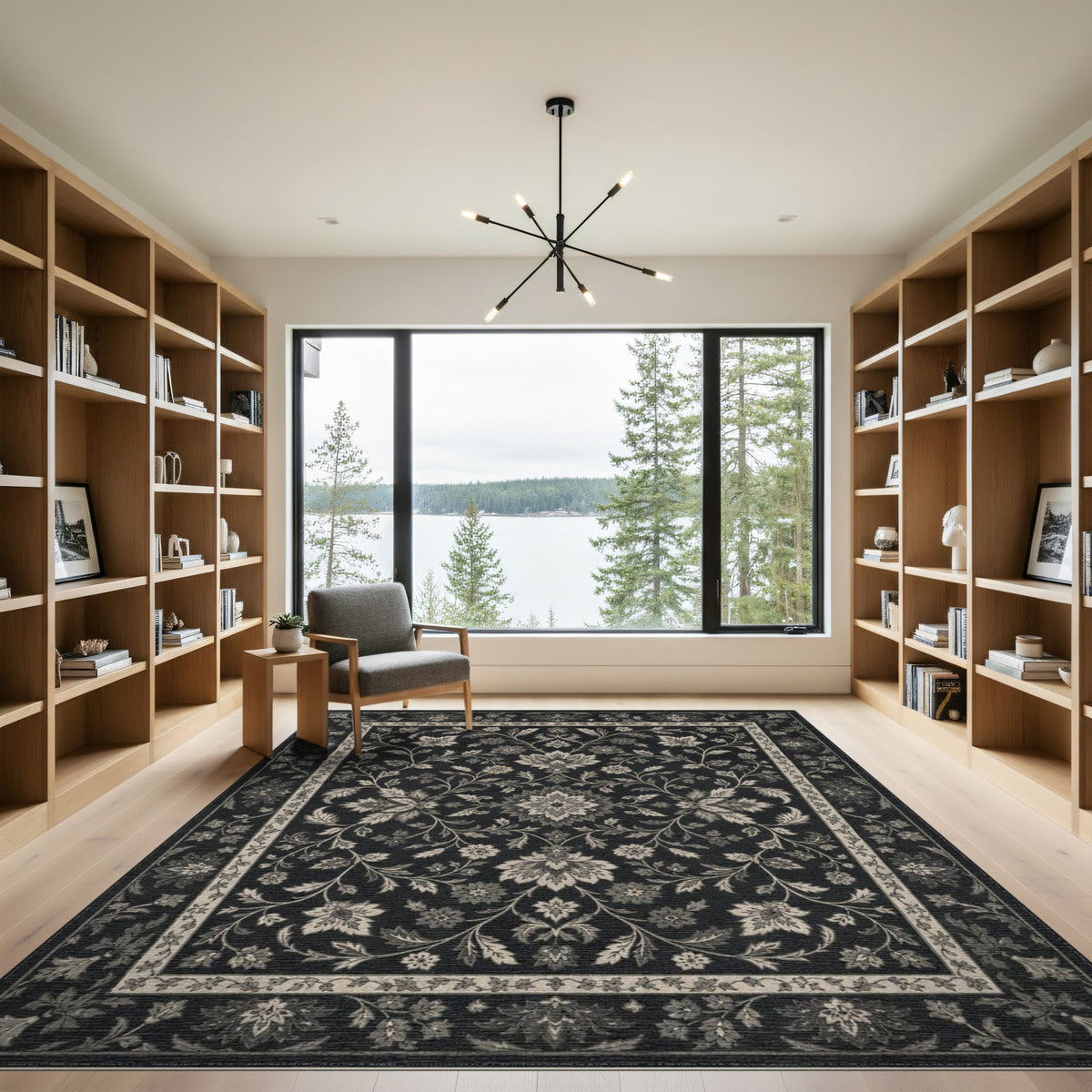 Black and White Floral Vintage Area Rug