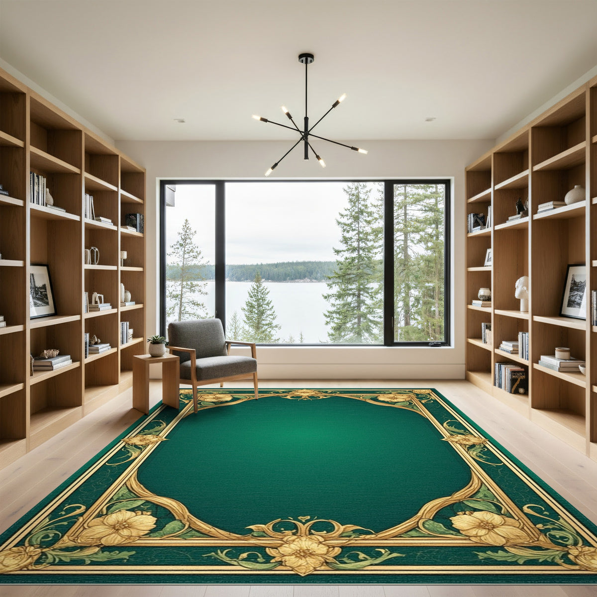 Emerald Green Floral Vintage Area Rug