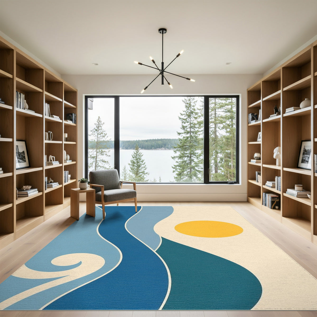 Blue Wave Abstract Area Rug