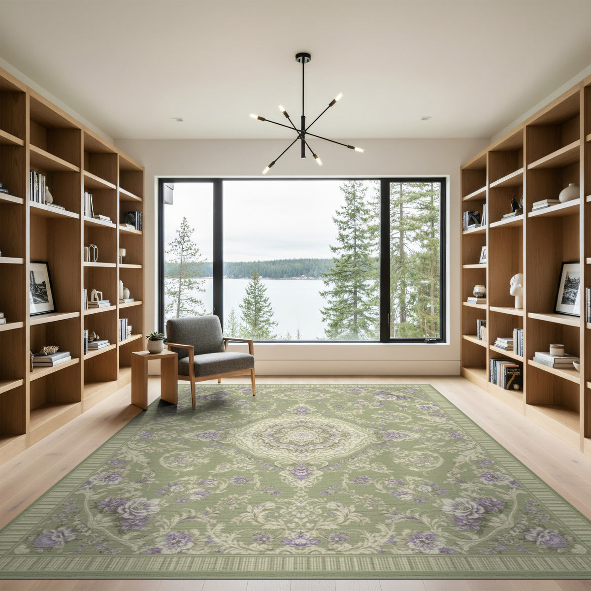 Sage Green Floral Vintage Area Rug