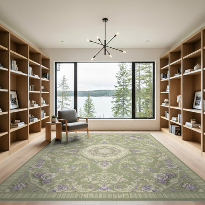 Sage Green Floral Vintage Area Rug
