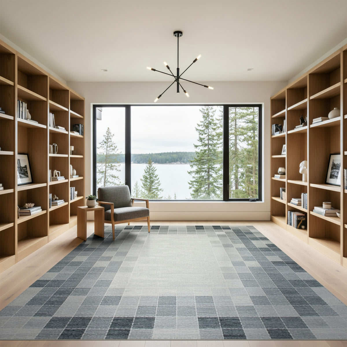 Grey Geometric Block Area Rug
