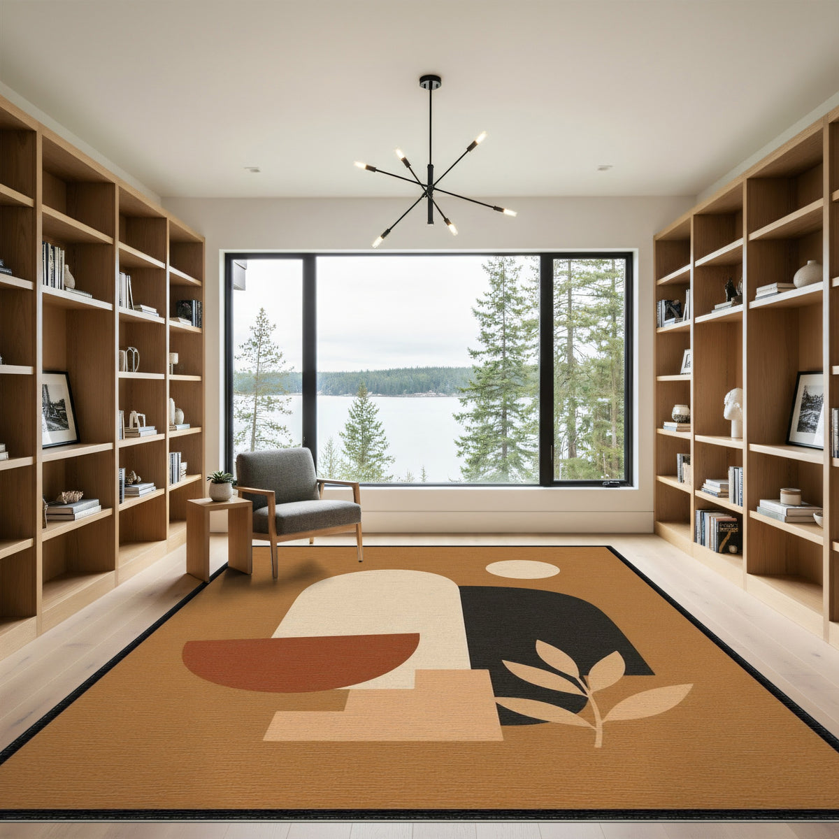 Geometric Modern Brown and Tan Abstract Geometric Brown Area Rug