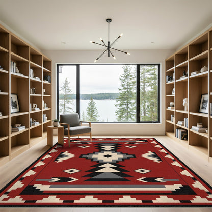 Red Geometric Red Heritage Tribal Geometric Area Rug