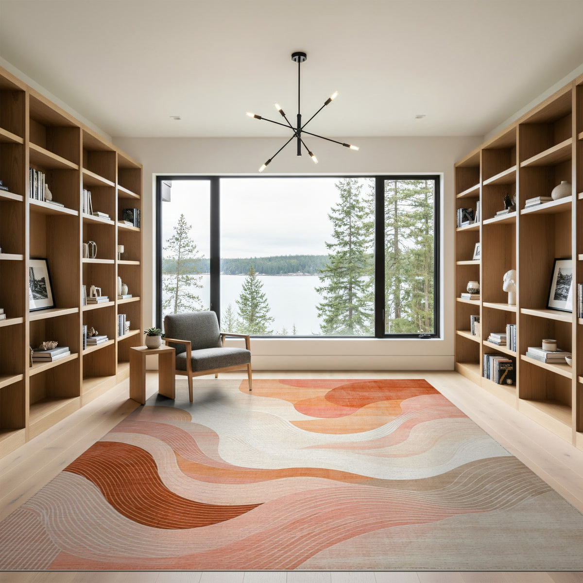 Warm Orange Wave Abstract Area Rug