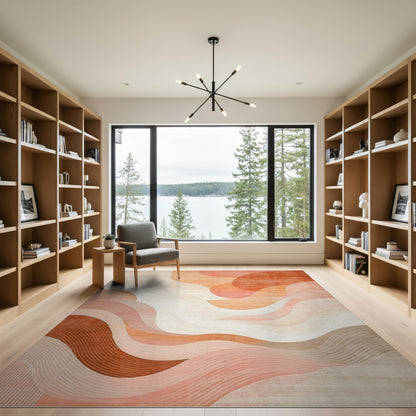 Warm Orange Wave Abstract Area Rug