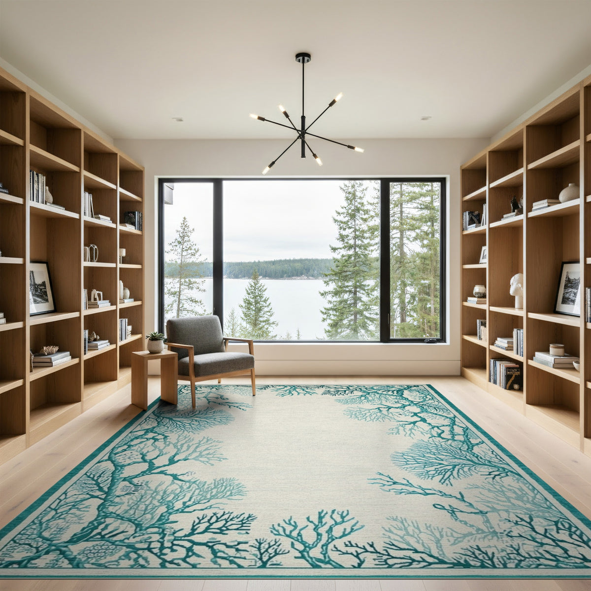 Teal Coral Coastal Area Rug