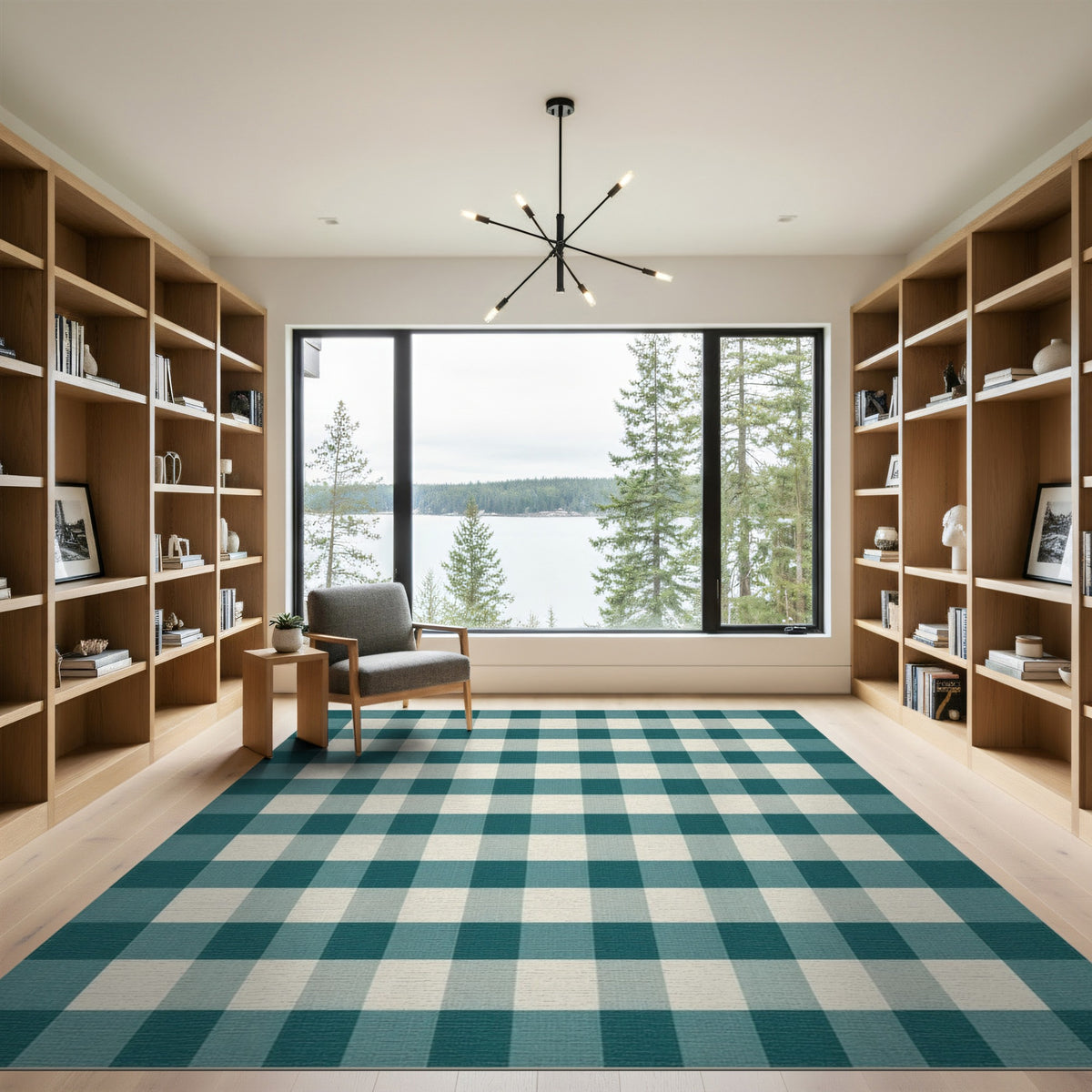 Blue and Teal Gingham Checkered Area Rug