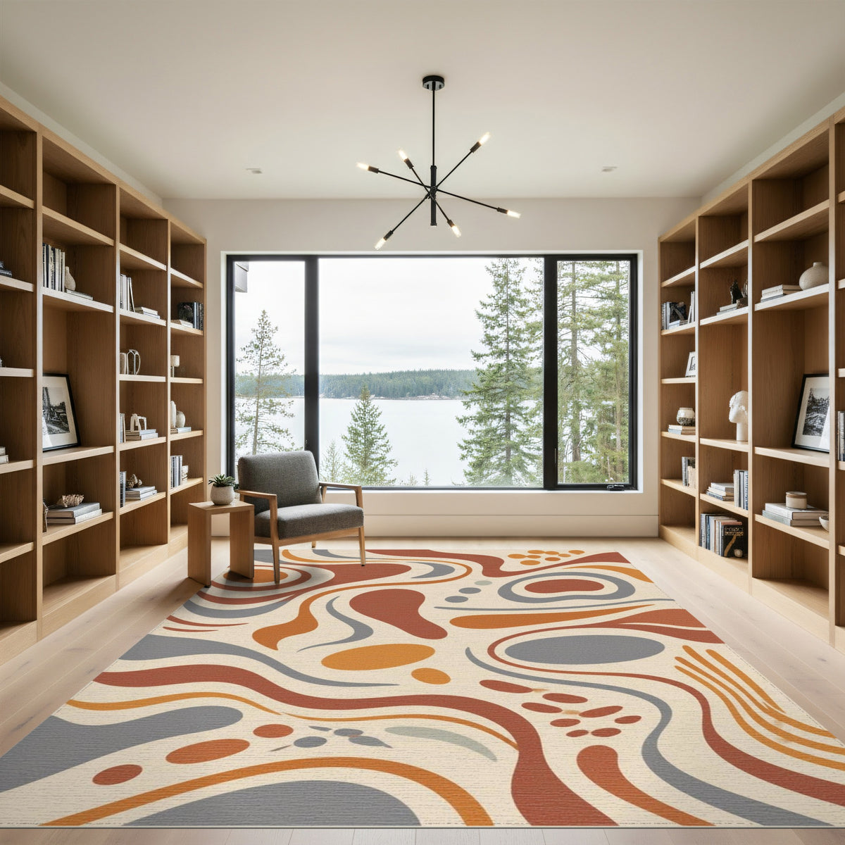 Brown and Tan Earthy Abstract Swirl Area Rug