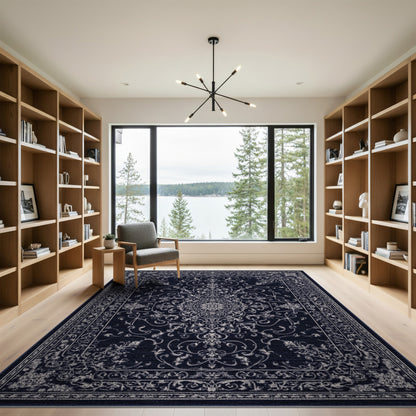 Navy Blue Traditional Persian Area Rug