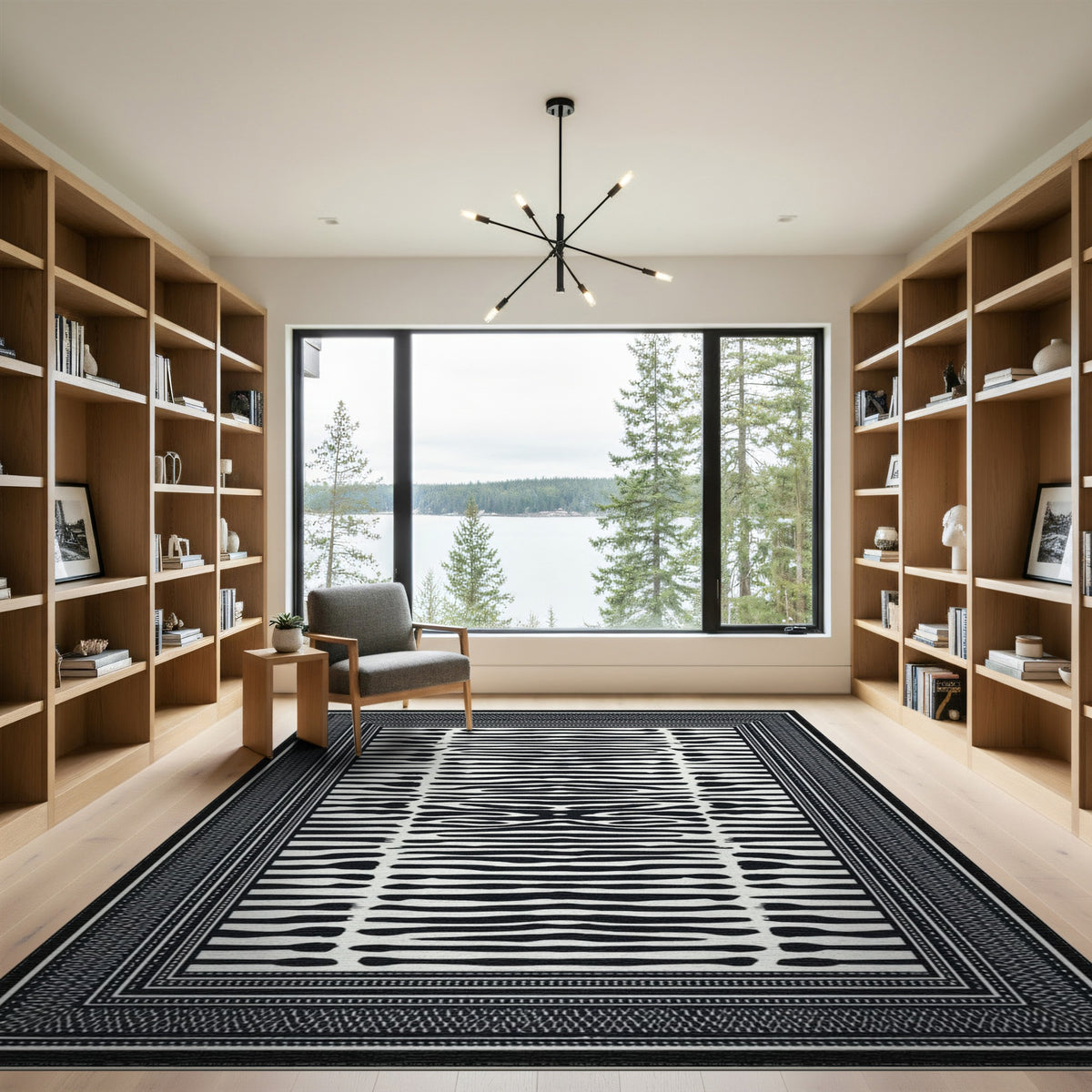 Black White Abstract Stripe Area Rug