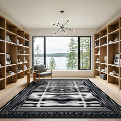 Black White Abstract Stripe Area Rug