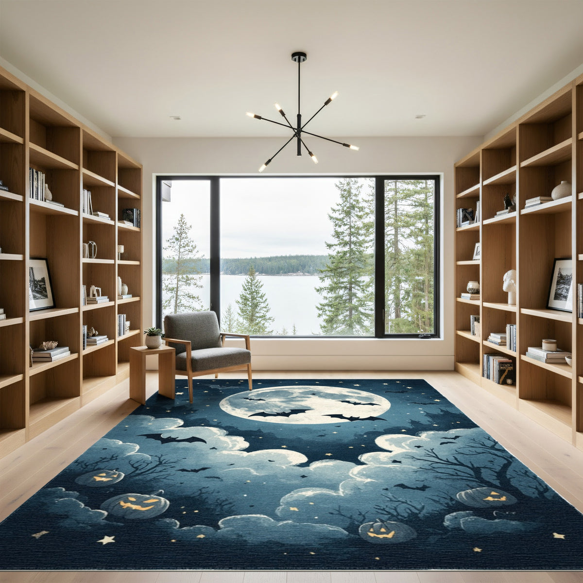 Halloween Moon Bats Area Rug