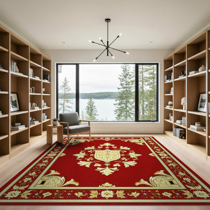 Red Gold Ornate Floral Medallion Rug