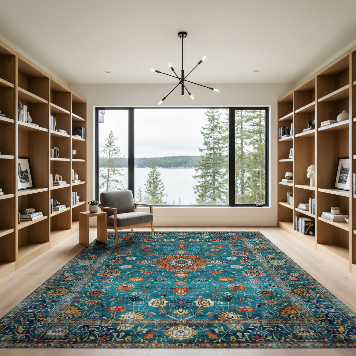 Traditional Persian Blue and Teal Floral Persian Area Rug
