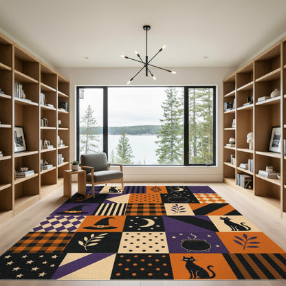 Halloween Cat Patchwork Area Rug