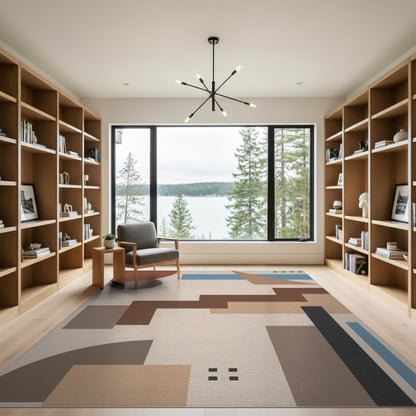Modern Geometric Beige Area Rug with Brown Steps