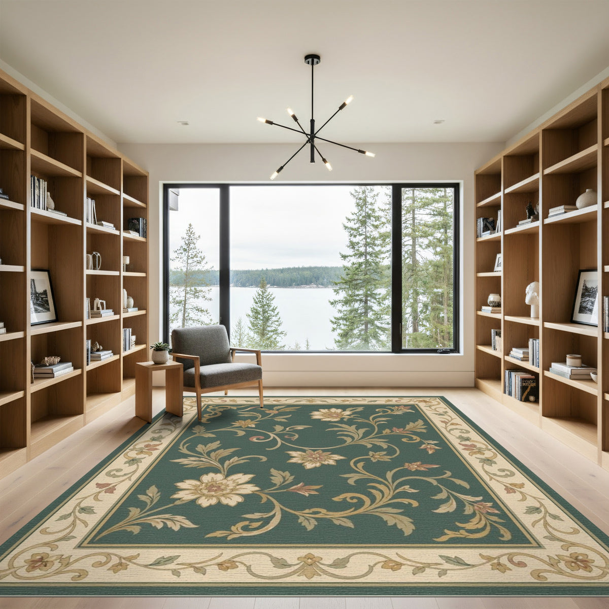 Green Floral Vintage Area Rug