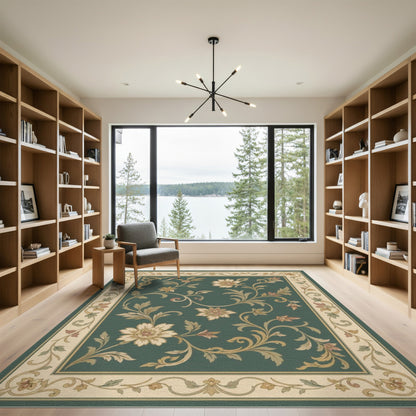 Green Floral Vintage Area Rug