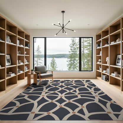 Blue and Teal Geometric Modern Navy Geometric Lattice Area Rug