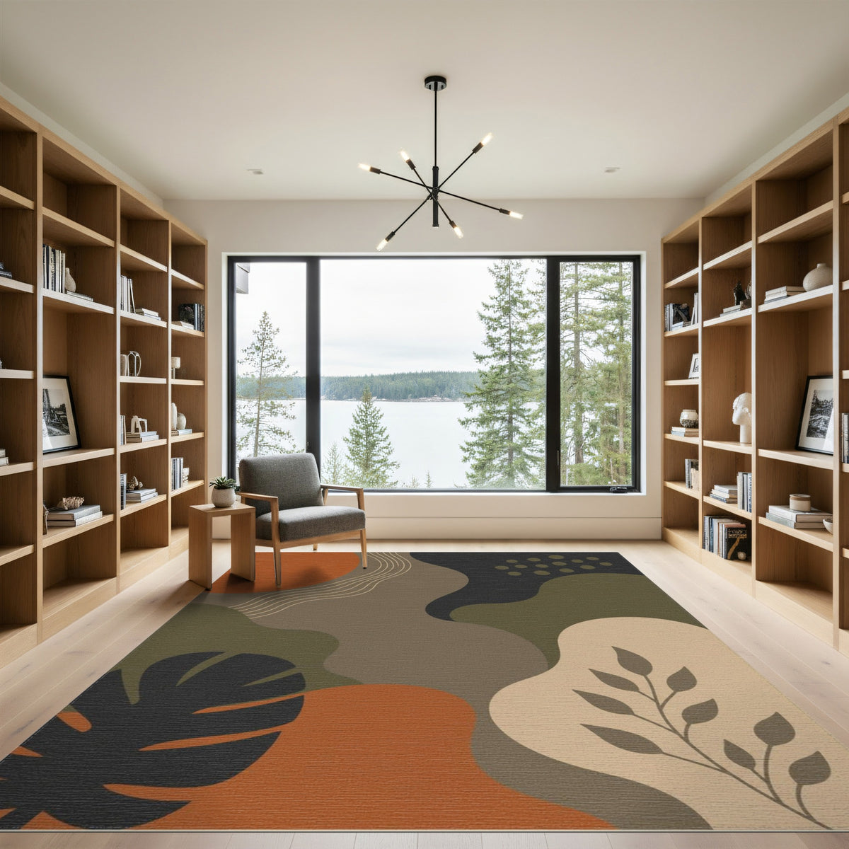 Earthy Abstract Leaf Area Rug
