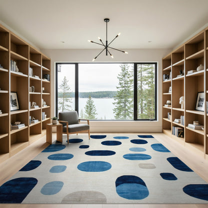 Geometric Modern Blue and Teal Blue Abstract Geometric Area Rug