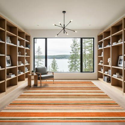 Striped Orange Striped Geometric Area Rug