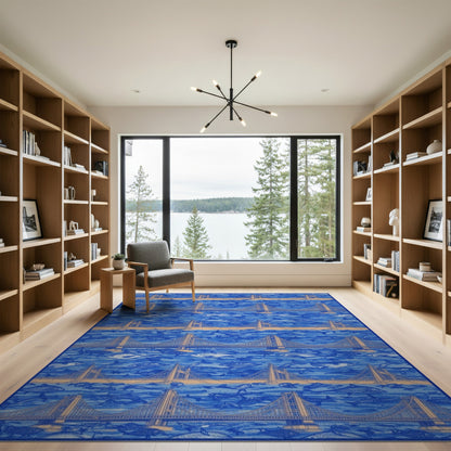 Blue Coastal Bridge Ocean Life Area Rug
