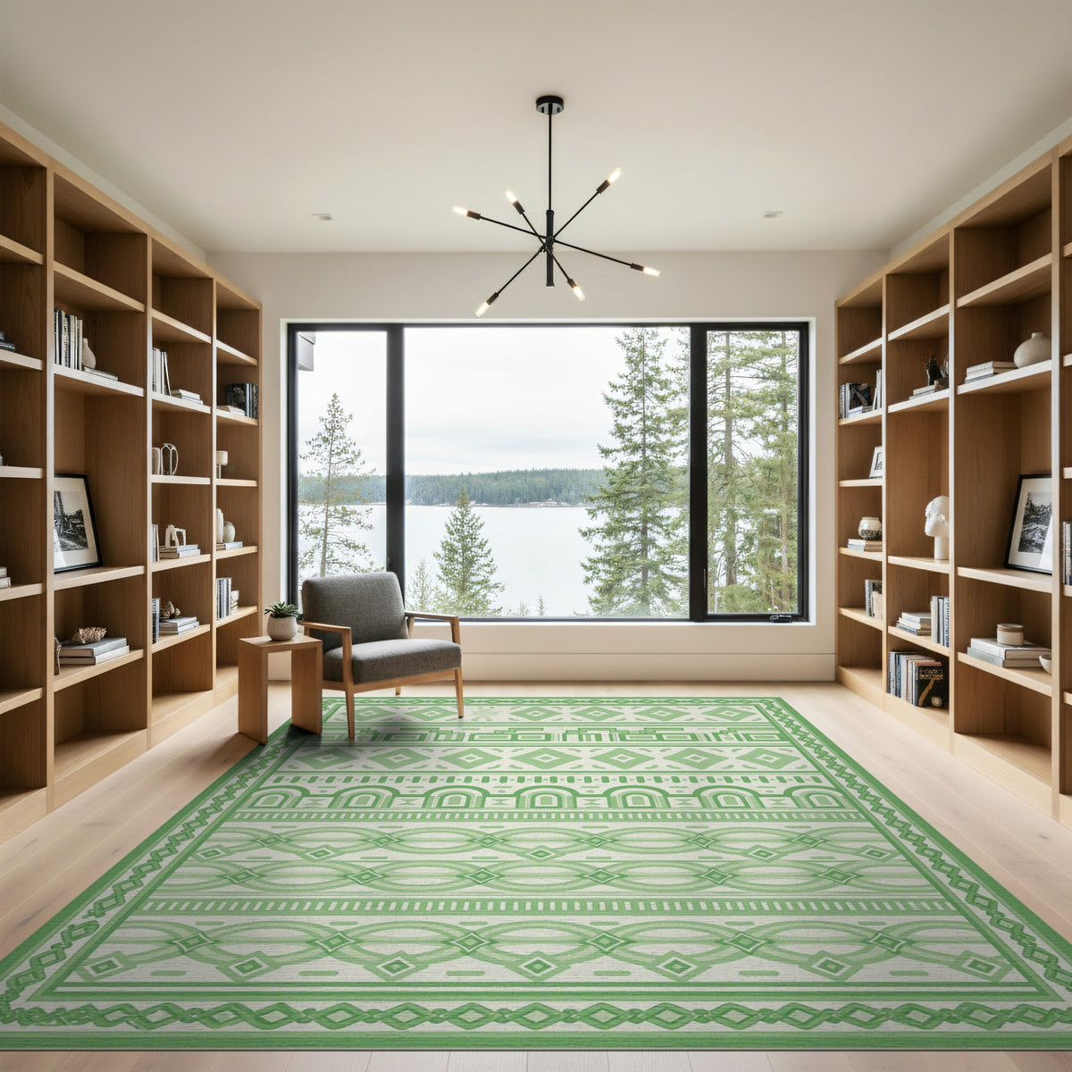 Green Geometric Diamond Green Area Rug