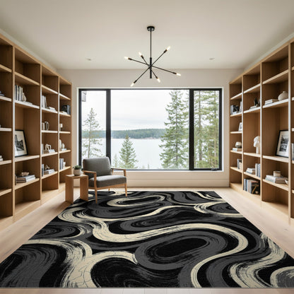 Abstract Area Swirl Black White Abstract Swirl Area Rug