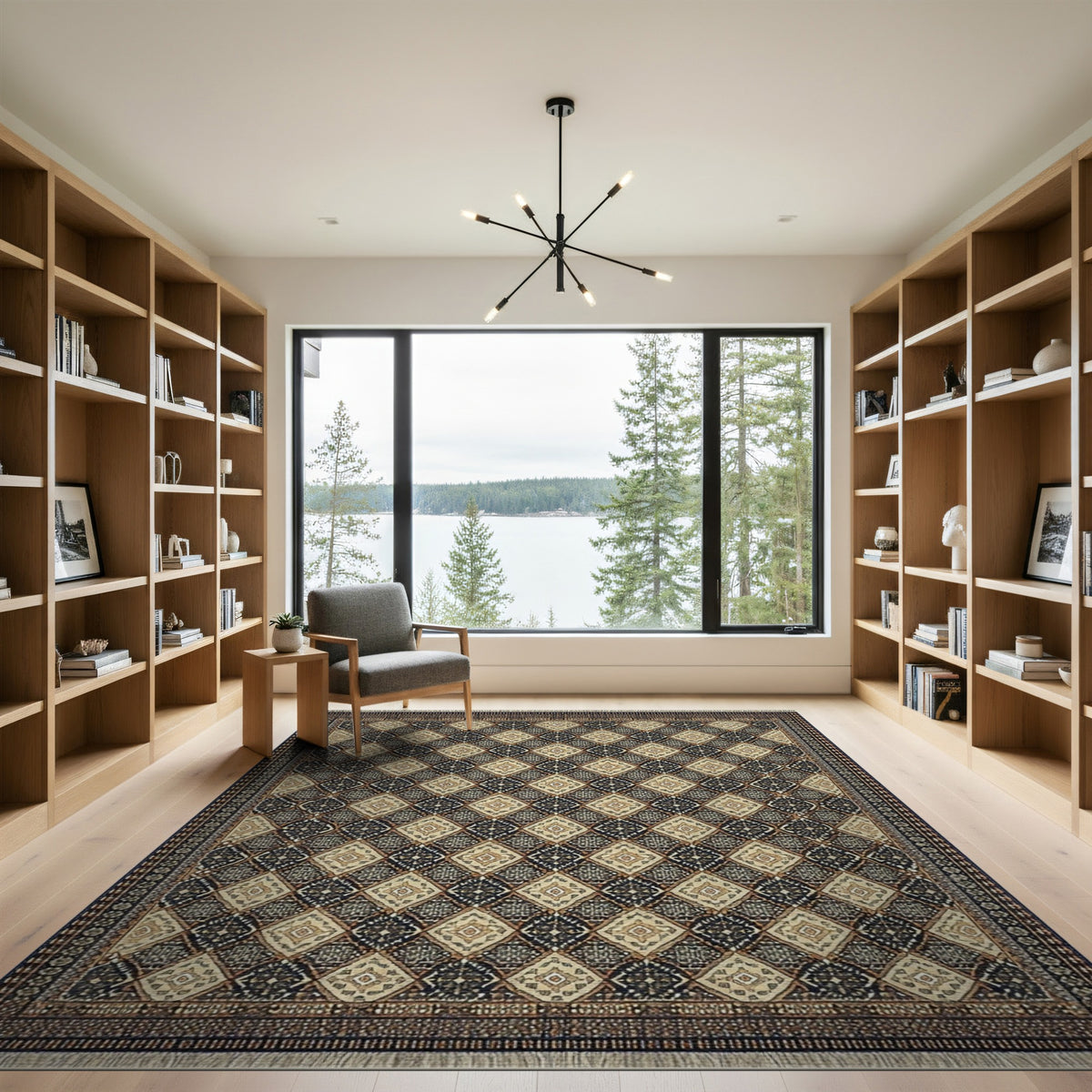 Brown Tan Traditional Diamond Area Rug