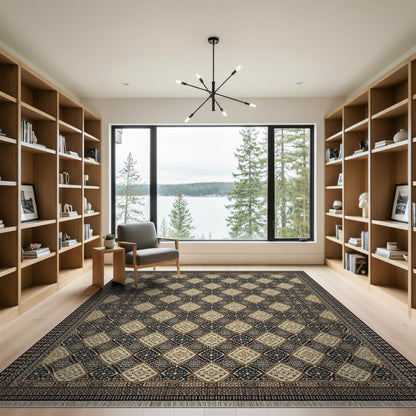 Brown Tan Traditional Diamond Area Rug