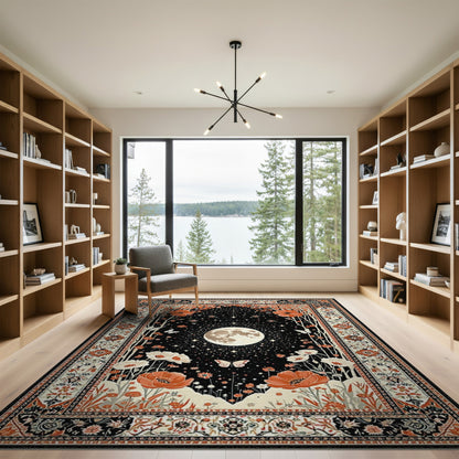 Starry Moon Poppy Floral Area Rug