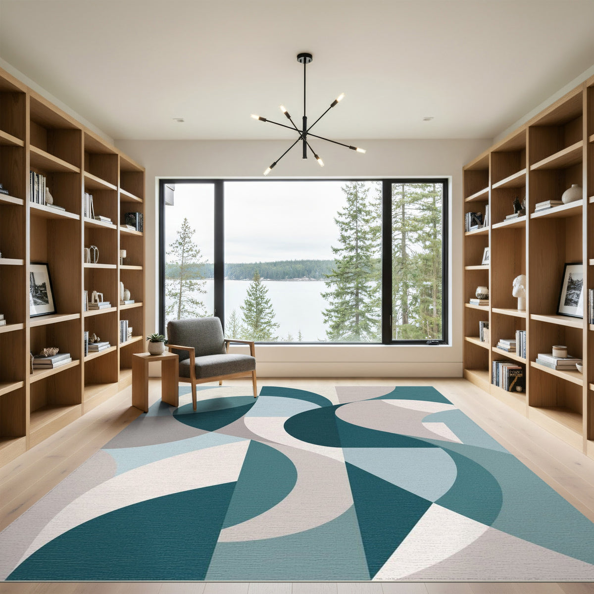 Teal Geometric Modern Area Rug