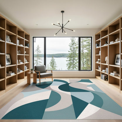 Teal Geometric Modern Area Rug