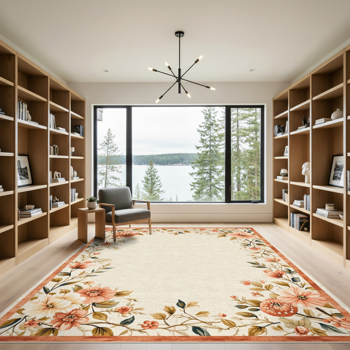 Beige and Neutral Vintage Peach Floral Beige Area Rug