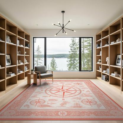 Red Vintage Compass Nautical Area Rug