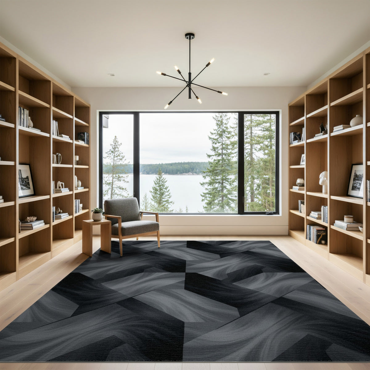 Grey Geometric Swirl Chevron Area Rug