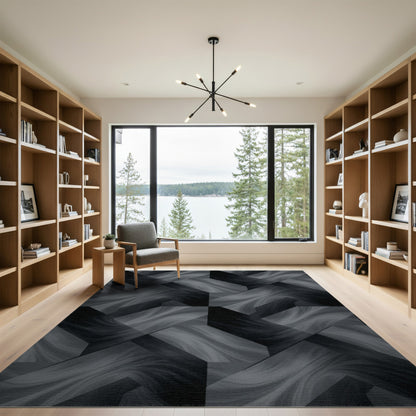 Grey Geometric Swirl Chevron Area Rug