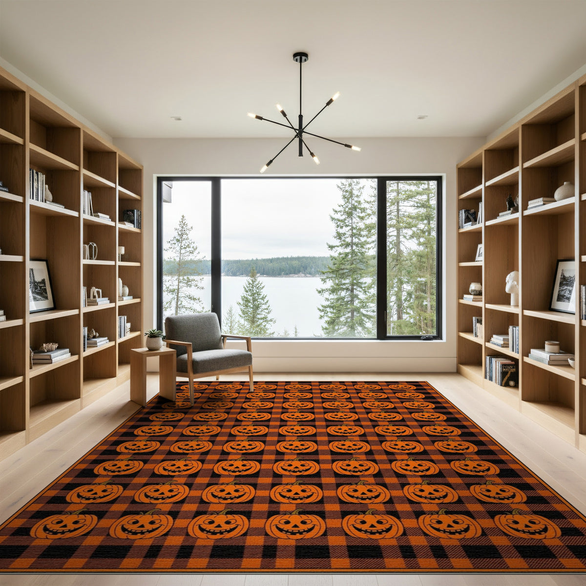 Orange Pumpkin Plaid Kids Area Rug