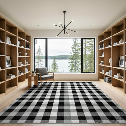Geometric Modern Black and White Checkered Area Rug