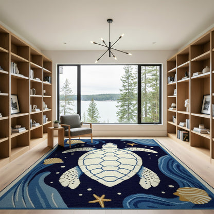 Navy Blue Sea Turtle Area Rug