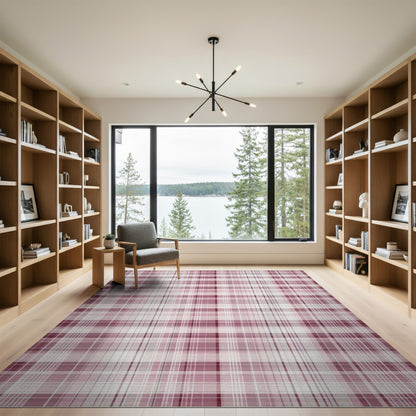 Pink Plaid Geometric Area Rug