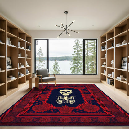 Red Floral Skeleton Area Rug